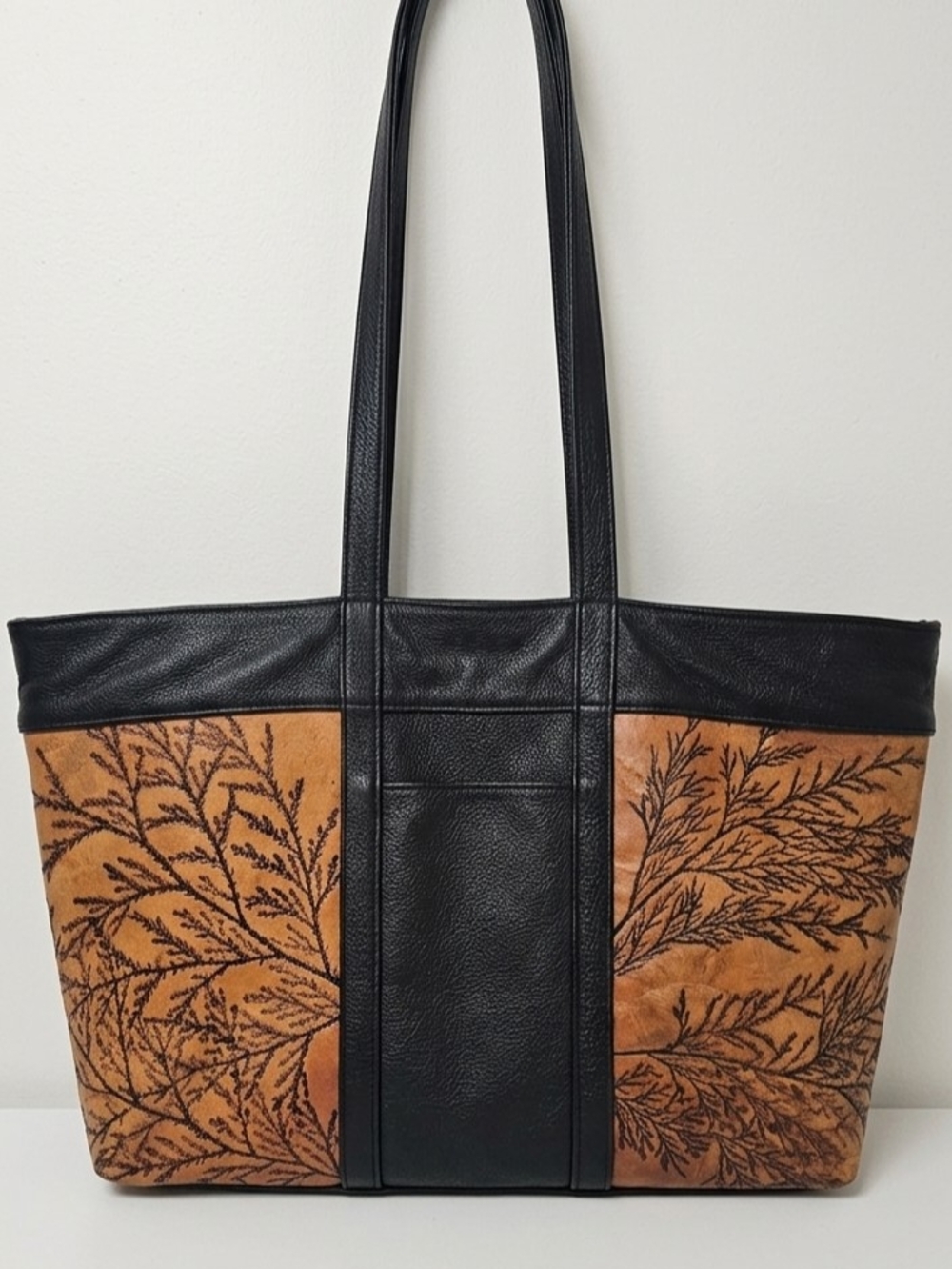 VTG Leaf Leather C.L. Whiting Collection Hand Tooled Leaf Tote Bag Made in USA